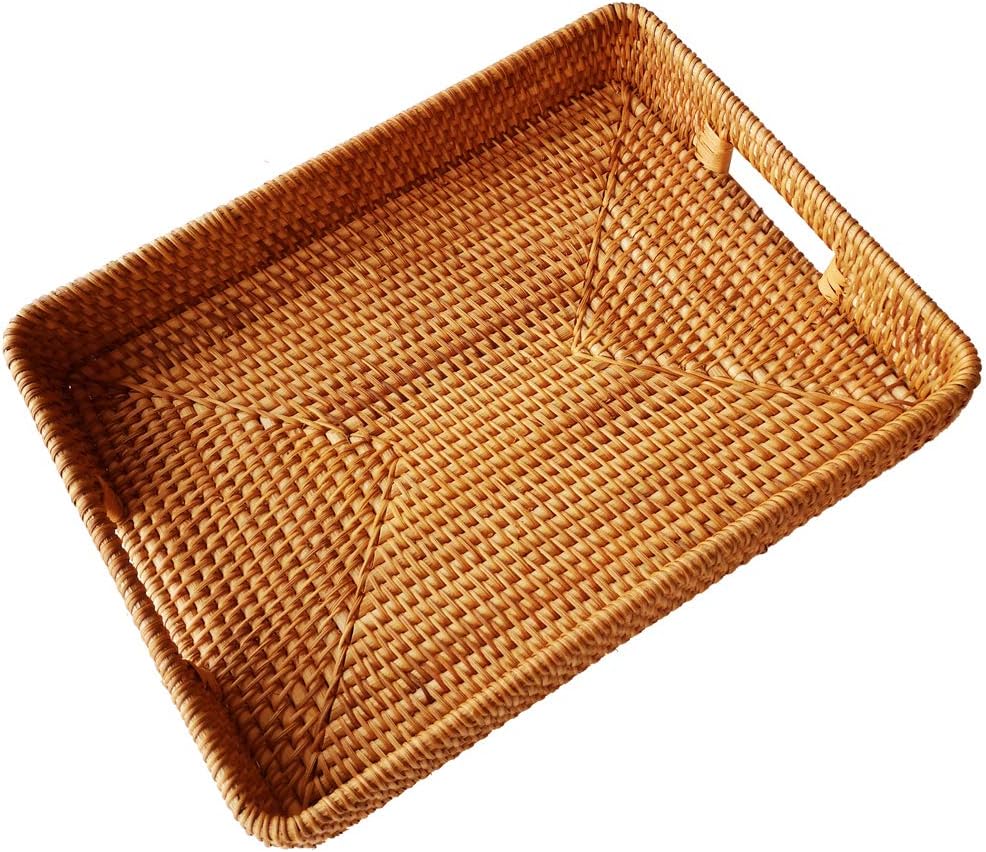 Rattan Tray Handle - 17 Inch Oversize Handmade Rectangular Serving