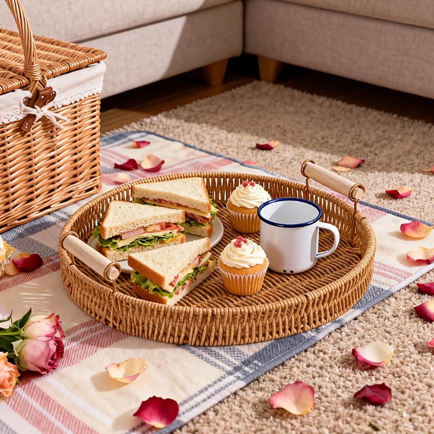 Rattan Tray Handle - Spring Picnic Set with a Rattan