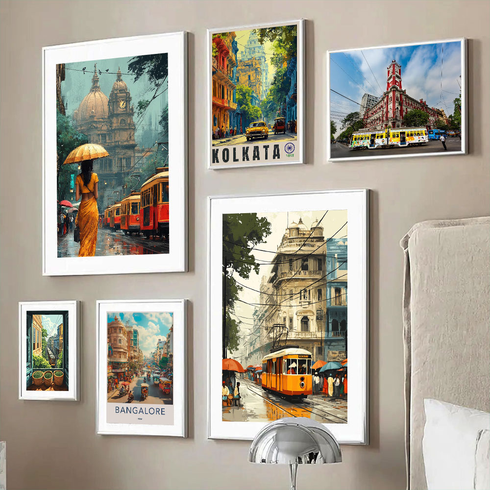 Interior Design Poster - India Cityscape Kolkata Tram Street Scene