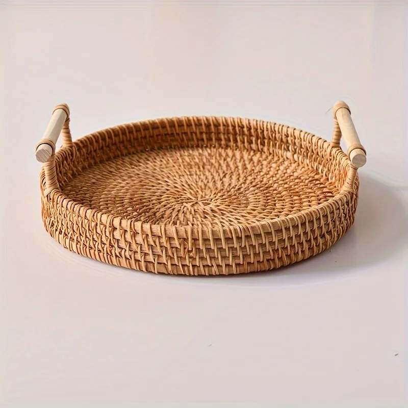 Basket, Handmade Wicker Servin - Rattan Tray Handle recension och pris