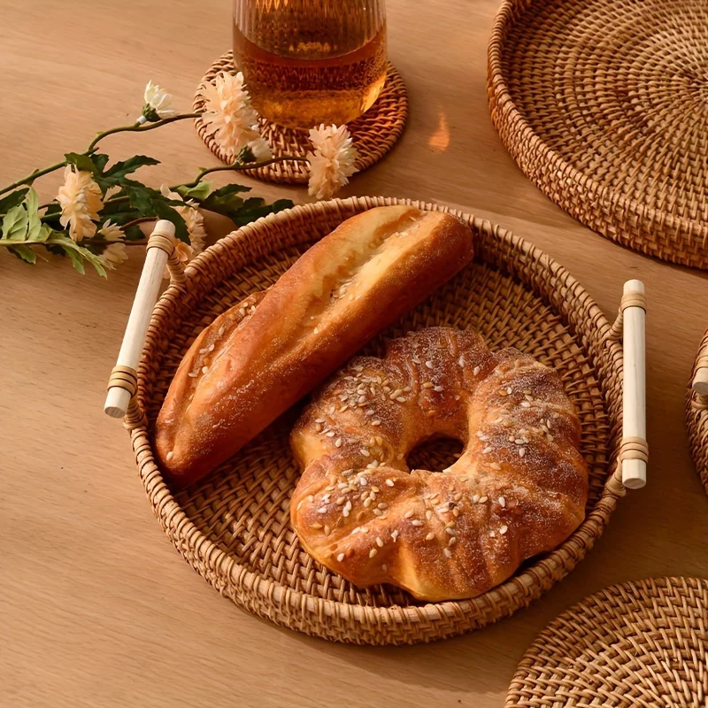 Basket, Handmade Wicker Servin - Rattan Tray Handle recension och pris