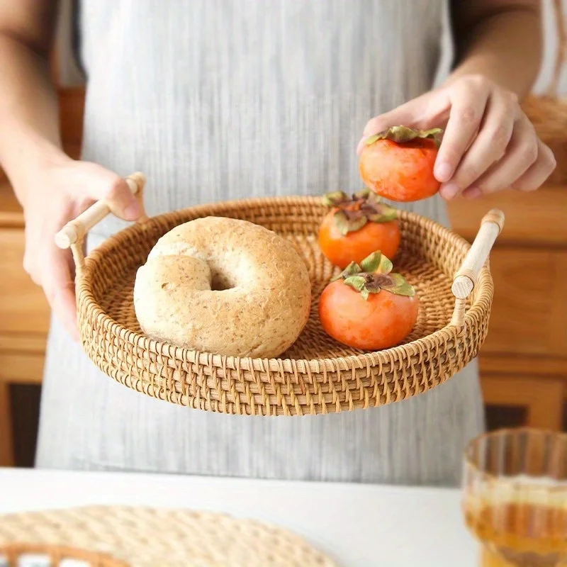 Basket, Handmade Wicker Servin - Rattan Tray Handle recension och pris