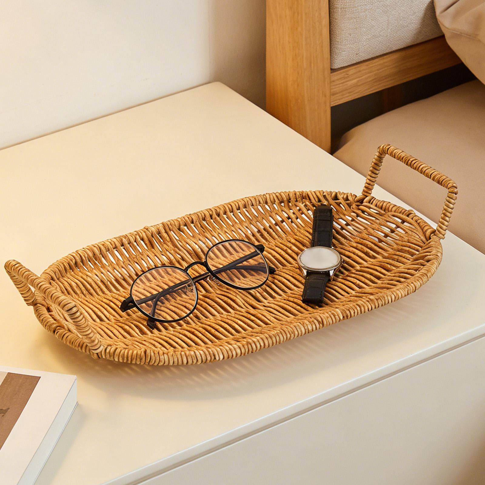 Woven Fruit Bowl Oval Bread Ba - Rattan Tray Handle recension och pris