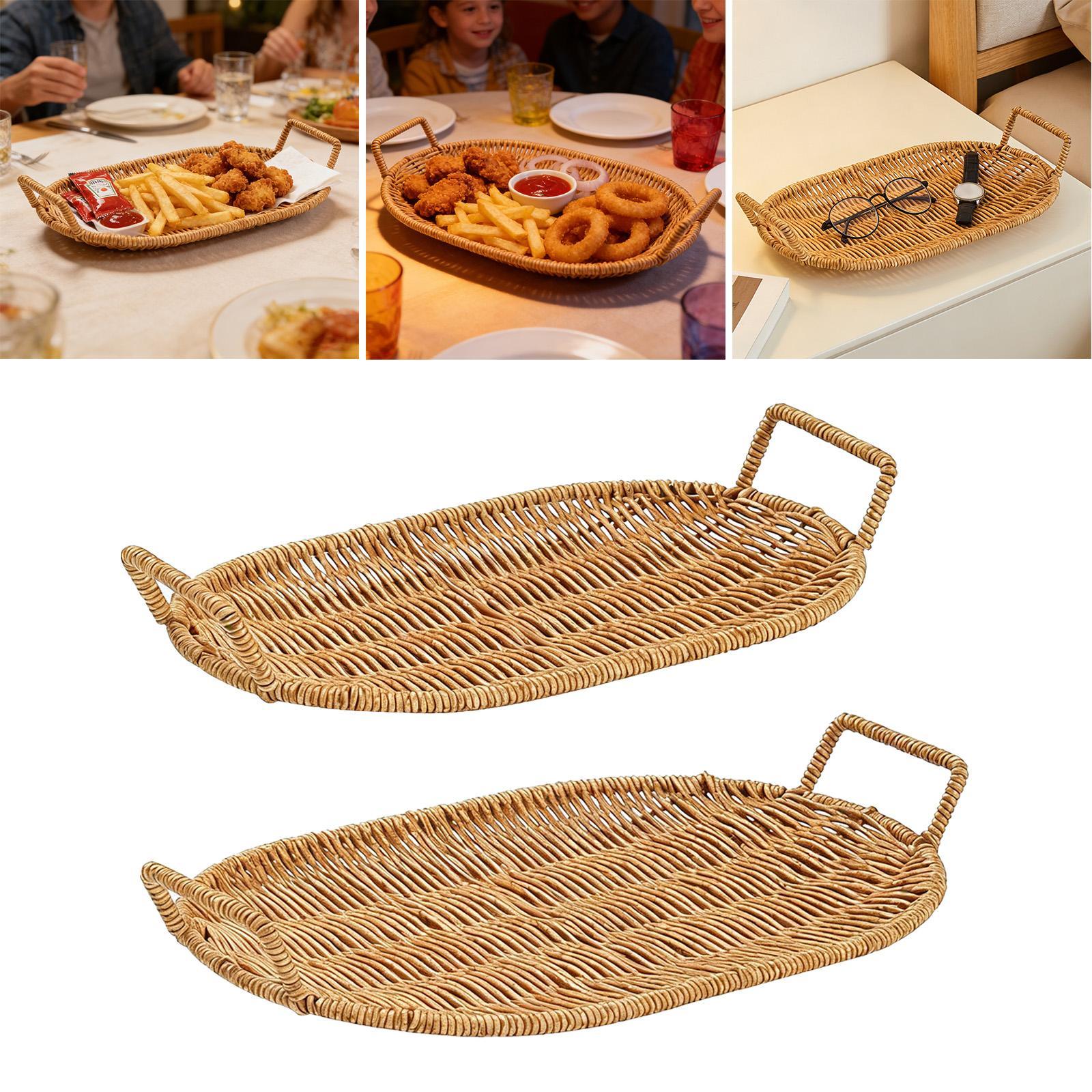 Woven Fruit Bowl Oval Bread Ba - Rattan Tray Handle recension och pris