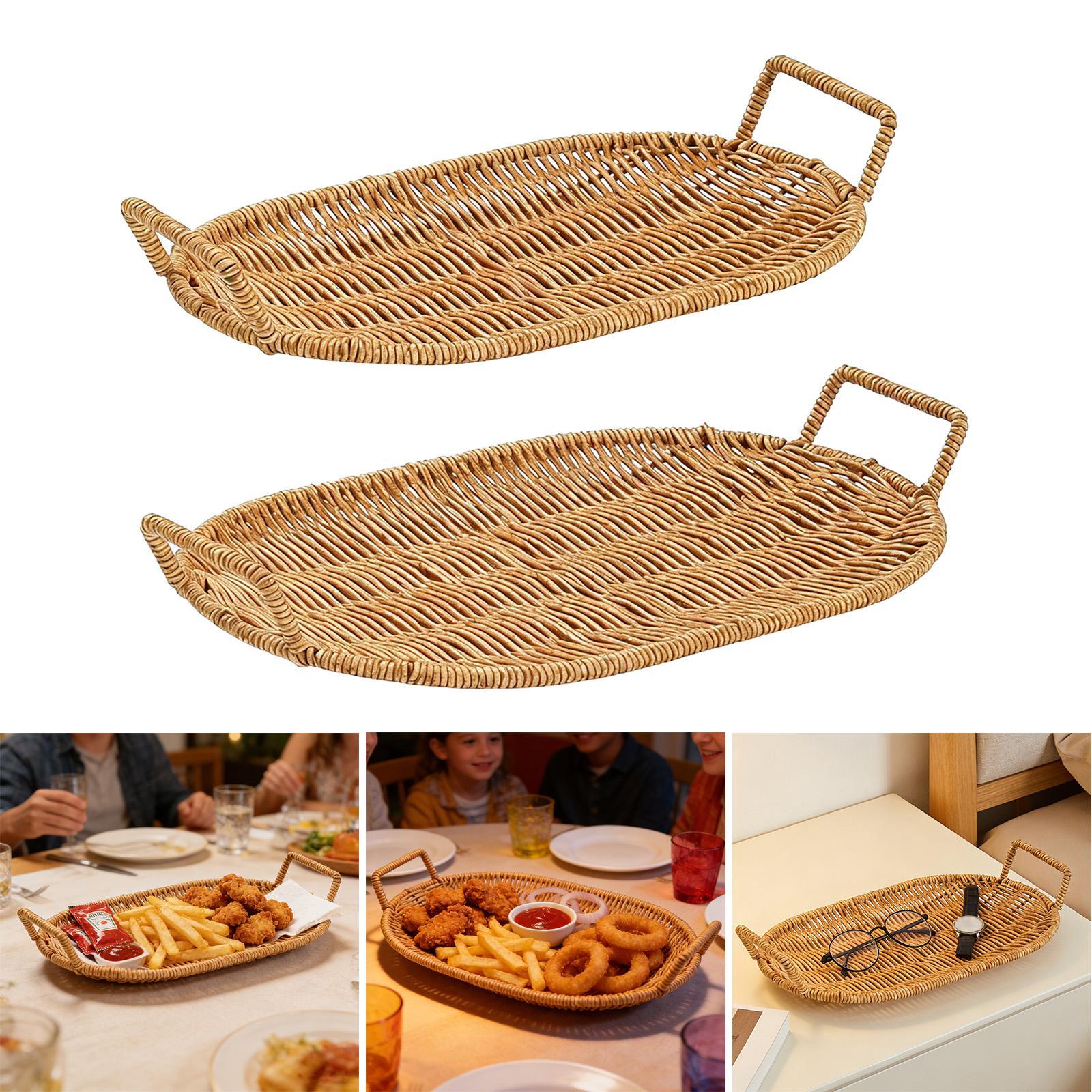 Woven Fruit Bowl Oval Bread Ba - Rattan Tray Handle recension och pris