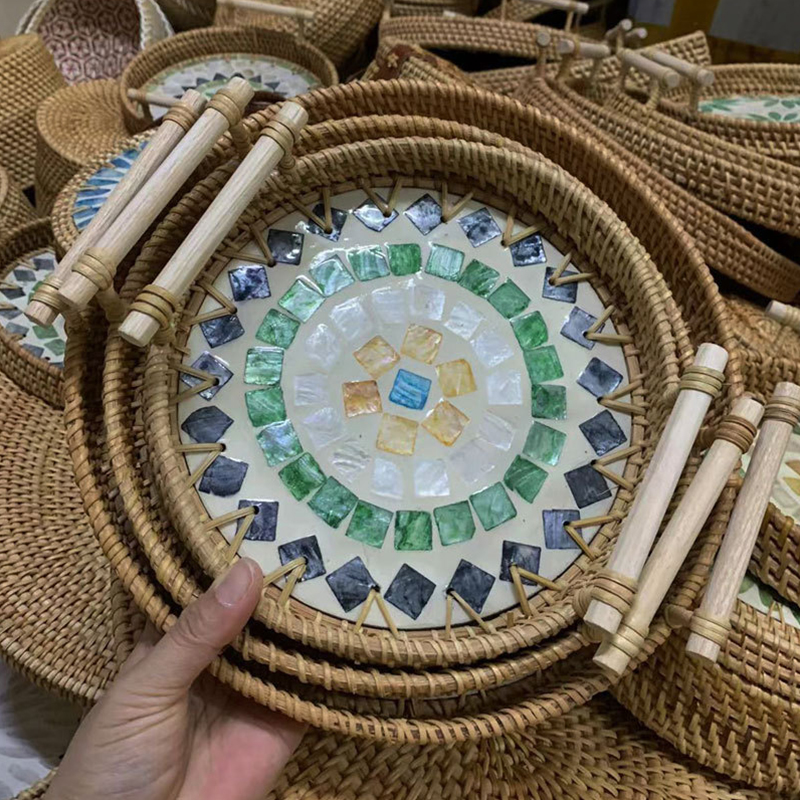 Vintage Handmade Rattan Woven  - Rattan Tray Handle recension och pris