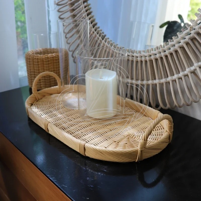 Handmade Woven Rattan Decor Tr - Rattan Tray Handle recension och pris