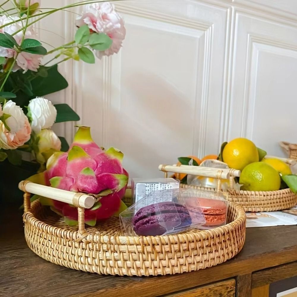 Handwoven Handmade Rattan Tray - Rattan Tray Handle recension och pris