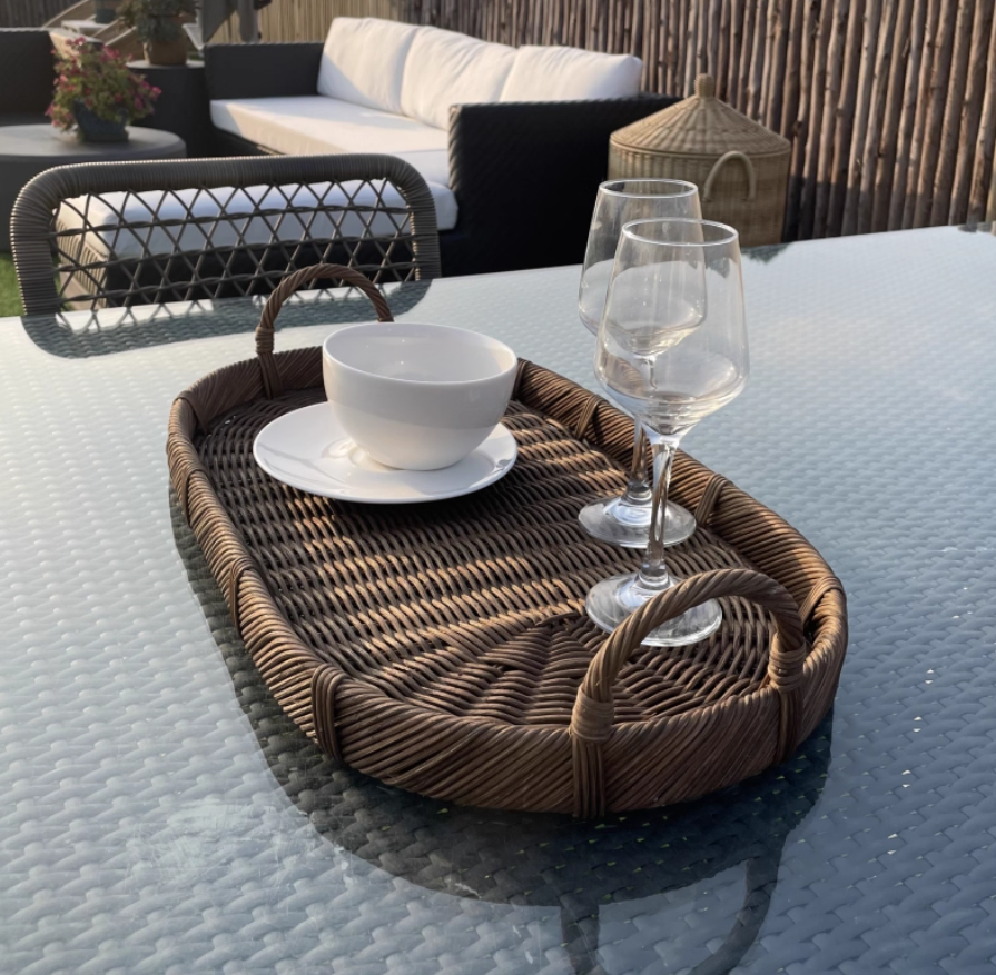 Handmade Woven Rattan Decor Tr - Rattan Tray Handle recension och pris