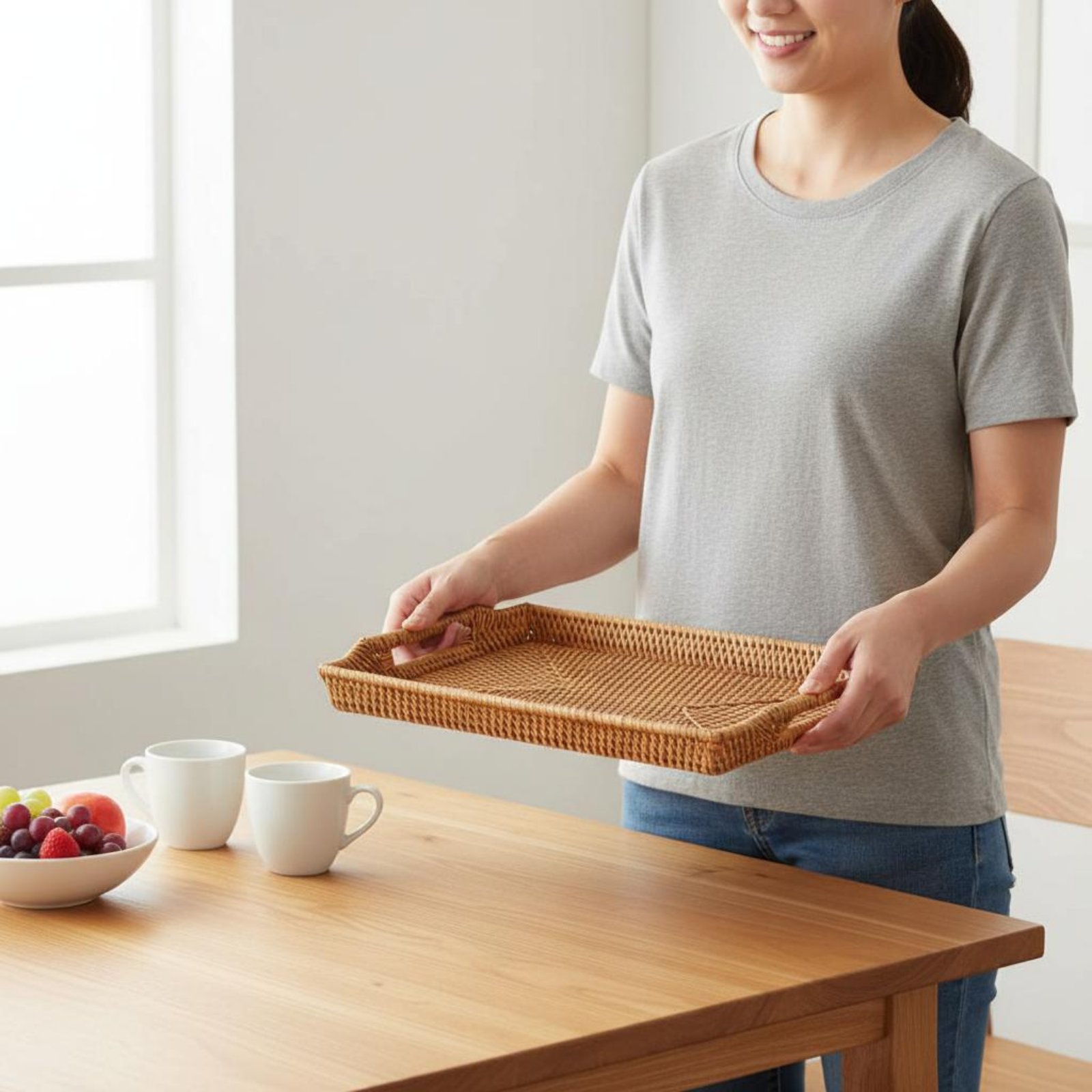 Woven Rattan Tray with Handles - Rattan Tray Handle recension och pris