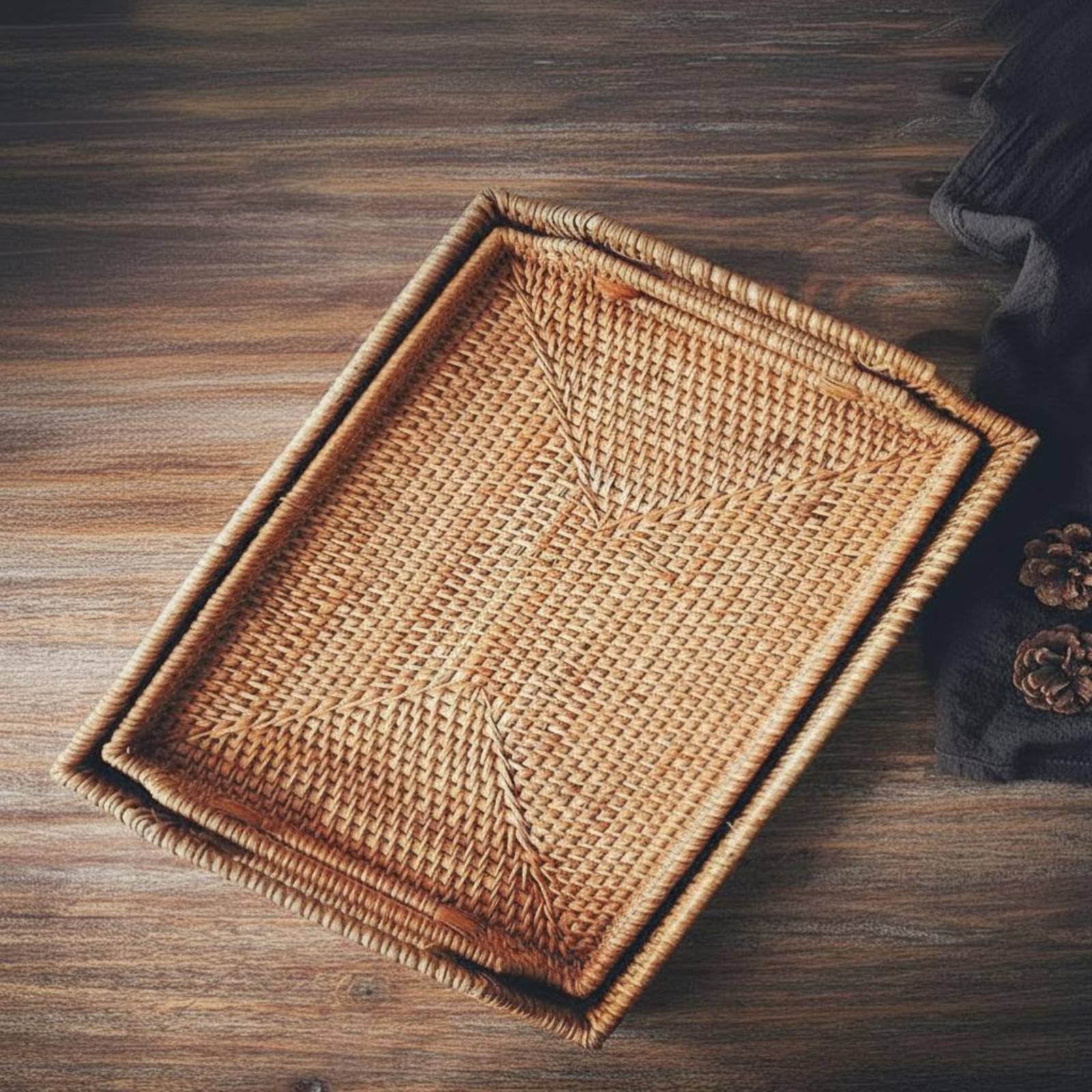 Woven Rattan Tray with Handles - Rattan Tray Handle recension och pris