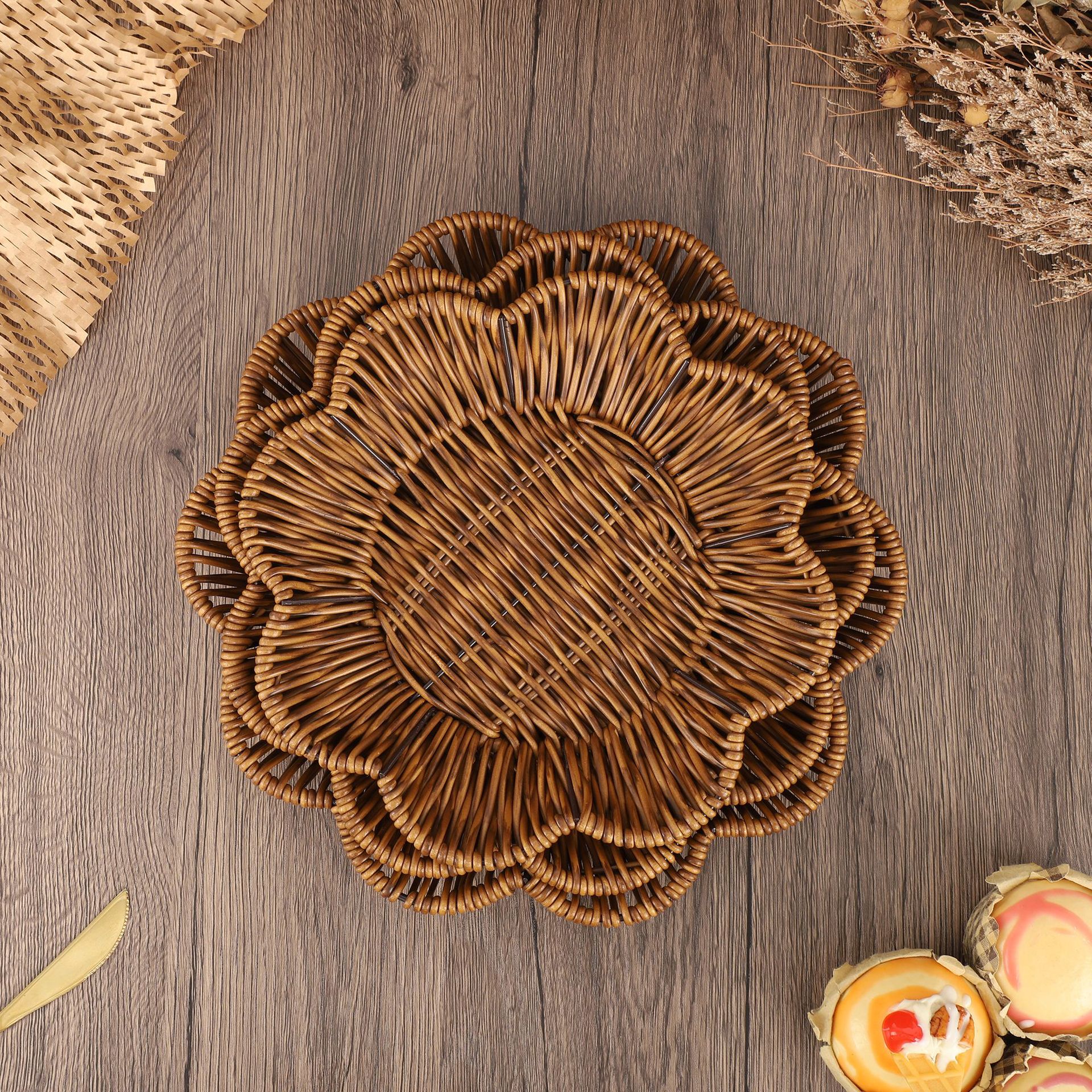 Handwoven Rattan Style Storage - Rattan Tray Handle recension och pris